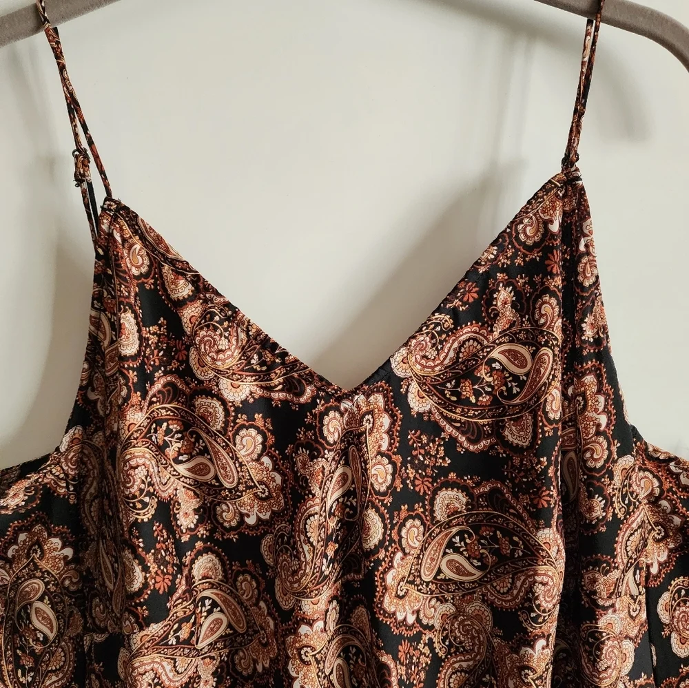 Nili Lotan Target Brown Paisley Spaghetti Strap Slip Dress Size 1X - Picture 5 of 10